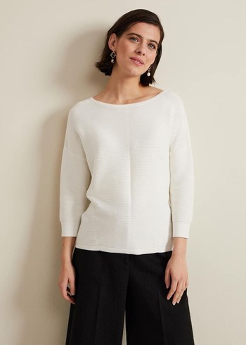 Phase Eight Nellie Ripple Stitch Knitwear White USA | 7194086-CI